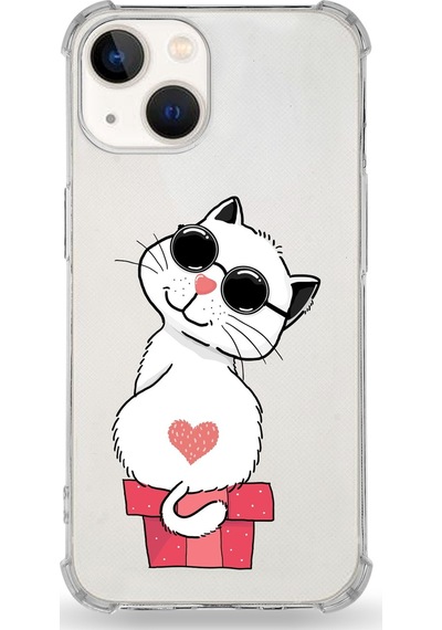 Apple Uyumlu iPhone 13  Darbe Emici Antişok Kapak Coolcat Tasarımlı Şeffaf Silikon Kılıf
