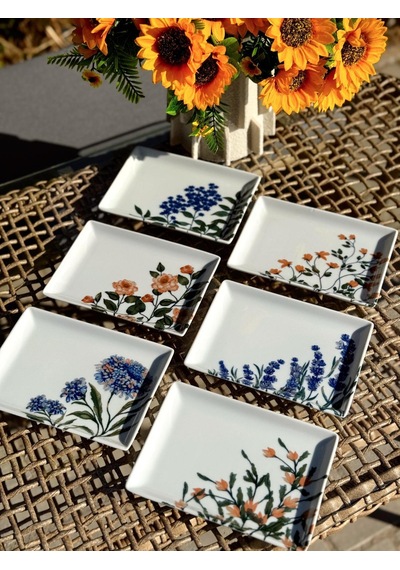 Porland Flower Garden 6 Kişilik Kare Pasta Tabağı 18x13cm 04ppo000225 Çok Renkli