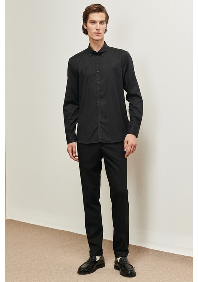 AC&Co / Altınyıldız Classics Erkek Siyah Slim Fit Dar Kesim Düğmeli Yaka Gabardin Desenli Gömlek 4A2023100059SYHXL Siyah