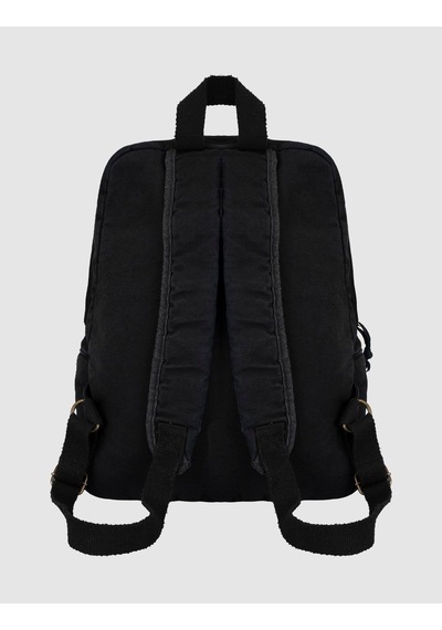 Cabani Siyah Vintage Baskılı Keten Unisex Sırt Çantası