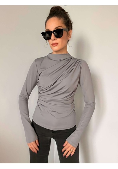 Ali Butik Gri Balıkçı Yaka Tasarım Bluz Gri