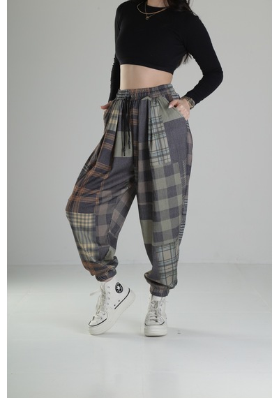 Yeşil Ekose Jogger Pantolon Coc1860 Yeşil