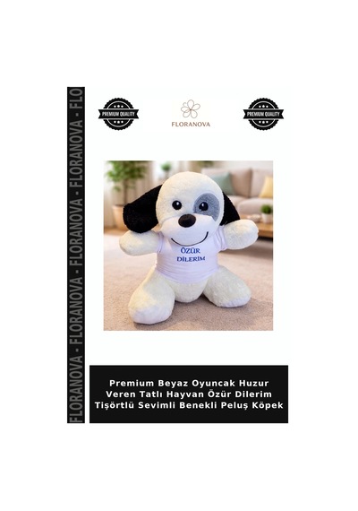 Premium Beyaz Oyuncak Huzur Veren Tatlı Hayvan Özür Dilerim Tişörtlü Sevimli Benekli Peluş Köpek Çok Renkli