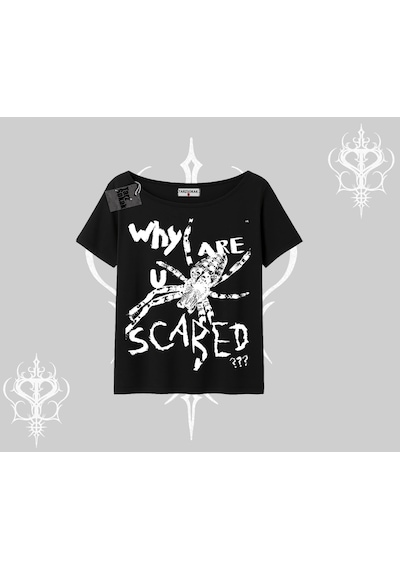 Tarzsokak Beyaz Kayık Yaka Tişört Why Are U Scared Siyah