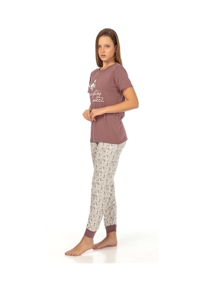 Vishenka Modal Baskılı Kadın Pijama Takımı Gül Kurusu Gülkurusu