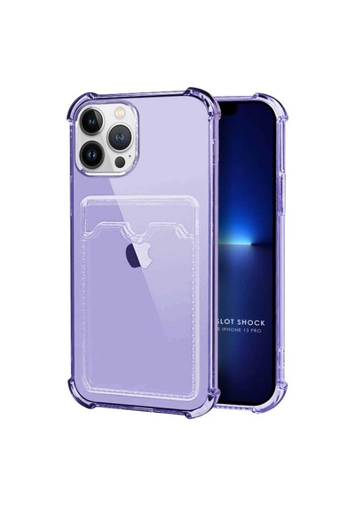 Apple Uyumlu iPhone 13 Pro Kılıf Darbe Emici Köşe Korumalı Kartlıklı Cüzdanlı Silikon Kapak Lila