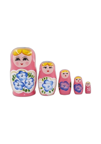 Ahşap Matruşka Bebek Beşli Set Pembe