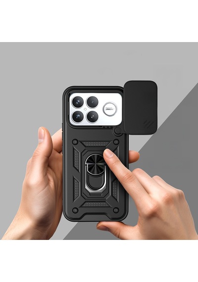 Xiaomi Poco F8 Ultra Kılıf Kamera Korumalı Zırh Tank Sürgülü Vega Kapak Siyah