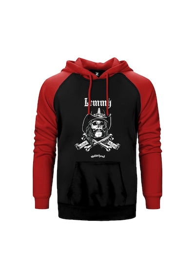 Motörhead Lemmy Kilmister Skull Kırmızı Renk Reglan Kol Kapşonlu Sweatshirt Kırmızı