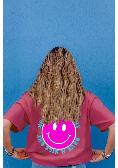 Madmext Pembe Arka Baskılı Oversize Yuvarlak Yaka Kadın Tişört-pembe Pembe Madmext Pembe Arka Baskılı Oversize Yuvarlak Yaka Kadın Tişört-pembe Pembe