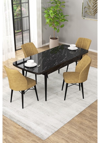 Arel Siyah Mermer 80x132 Açılabilir Mdf Masa Yemek Odası Takımı, Mutfak Takımı 4 Adet Sandalye Siyah Mermer - 4 Cappuccino - Siyah Ayak Arel Siyah Mermer 80x132 Açılabilir Mdf Masa Yemek Odası Takımı, Mutfak Takımı 4 Adet Sandalye Siyah Mermer - 4 Cappuccino - Siyah Ayak