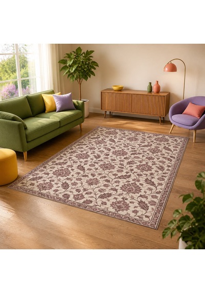 Kartela Halı Madalyonsuz Vintage İran Desenli Halı Gül Kurusu Kaymaz Taban 80x120 Cm