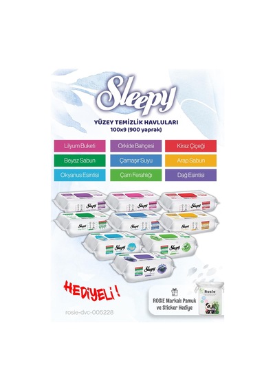 Sleepy Yüzey Temizleme Ailesi 9 X 100 900 Yaprak Ve Rosie Pamuk Hediye Tekli