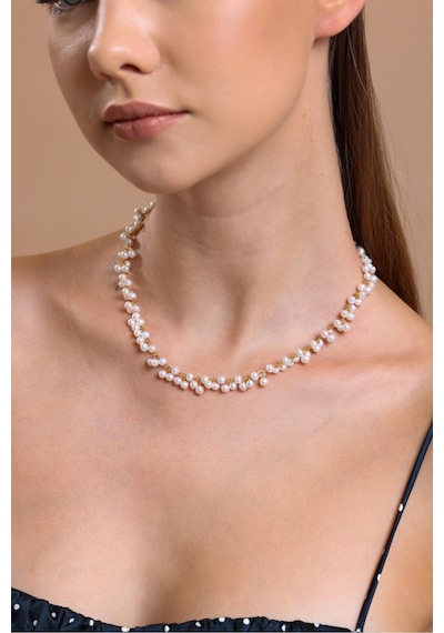 Sallantılı Doğal Kültür İncisi Kolye Bileklik İkili Set 45 Cm / Rose Gümüş