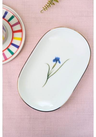 Tabak Evi Porselen Natura İris Altın Yaldızlı Oval Kayık Tabak 18x11x2,50cm Tekli Çok Renkli