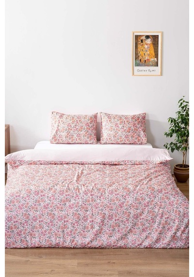 Çift Kişilik Nevresim Takımı Pamuklu Desenli Pembe Bahar 200x215 Cm Pembe