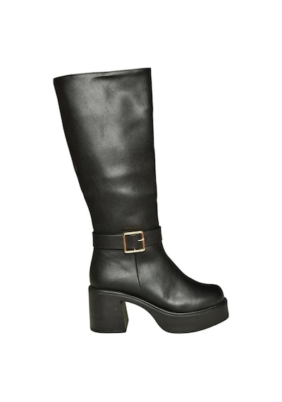 Fox Shoes V726454109 Siyah Kalın Topuklu Klasik Kadın Çizme Siyah-Suni Deri
