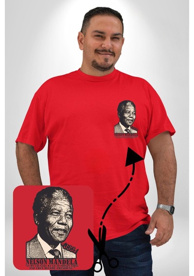 Angemiel Nelson Mandela Kırmızı Büyük Beden Kadın Basic Minimal Baskılı Tişört Kırmızı
