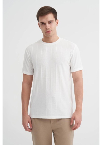 Cazador 4203 Erkek Bisiklet Yaka T-shirt Ekru