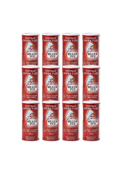 Billur Tuz İyotsuz 250 Gr Tuzluklu X 12 Adet