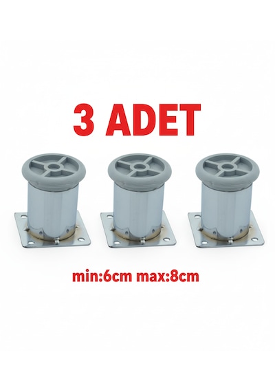 Ludıa Metal Ayarlanabilir 3 Adet Mobilya Ayağı Metal Tablalı 6cm Gri