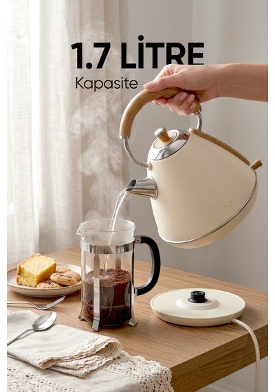 Fressi FR-KT07 Retro Mavera 1,7 L Ahşap Kulp Detaylı Kettle Su Isıtıcısı