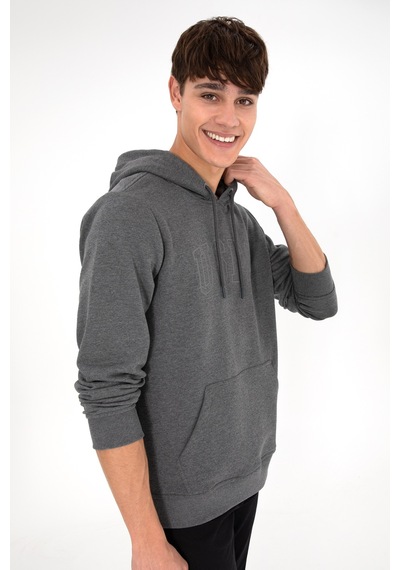 U.S. Polo Assn. Erkek Regular Fit Kapüşonlu Antrasit Melanj Basic Sweatshirt 50295175-VR081