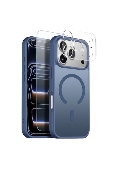 Teleplus Apple Uyumlu iPhone 17 Pro Kılıf Babet Translucent 3in1 Msafe Şarj Özellikli Kapak + Ekran Koruyucu Lacivert