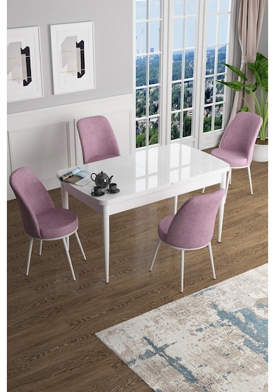 Canisa Concept Han Serisi 70x114 Açılabilir Mdf Mutfak Masası Takımı Beyaz Masa 4 Pembe Sandalye Masa Beyaz Sandalyeler Pembe Canisa Concept Han Serisi 70x114 Açılabilir Mdf Mutfak Masası Takımı Beyaz Masa 4 Pembe Sandalye Masa Beyaz Sandalyeler Pembe