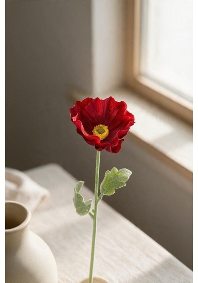 Yapay Çiçek Gelincik Çiçeği Tek Dal Kırmızı Renk 45cm