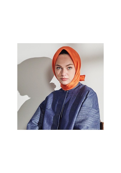 İpek Evi İpekevi Düz Twill İpek Eşarp - Turuncu Dore