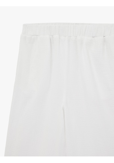 Koton Beli Lastikli Pamuklu Geniş Paça Müslin Pantolon Ekru 6sak40147uw