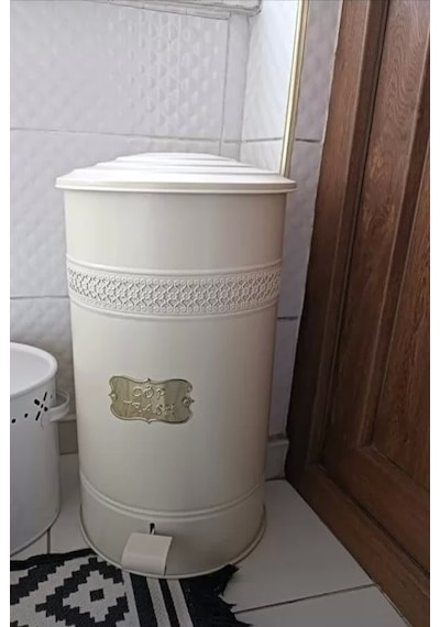 Pedallı Metal Galvaniz Mutfak Banyo Kapaklı Çöp Kovası 30 Lt Kre Krem