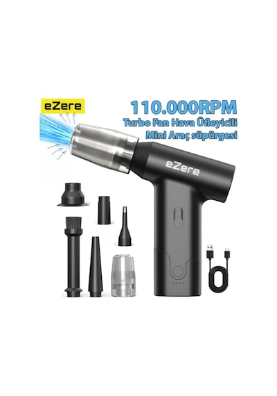 Ezere J02 Çift Fonksiyonlu Mini Araç Süpürgesi & Turbo Fan Hava Üfleyici