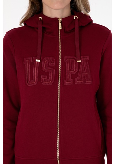 U.S. Polo Assn. Kadın Bordo Fermuarlı Kapüşonlu Basic Sweatshirt 50307769-VR014