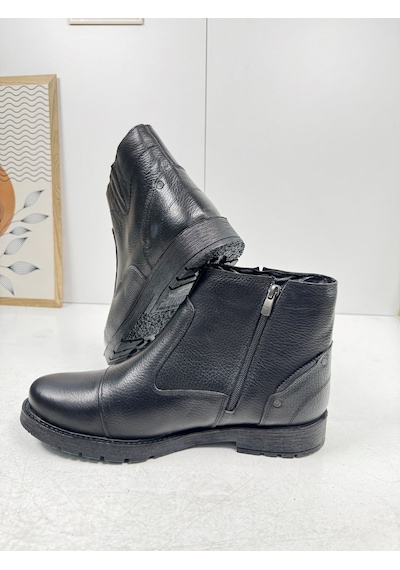 İmershoes Günlük Erkek Ayakkabı Dışı Hakiki Deri İçi Kürklü Büyük Numara Kaymaz Taban Fermuarlı Kışlık Bot 087 Siyah