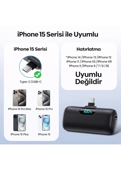 Direkt Telefona Takılan Mini Powerbank 5000 Mah Type-c Girişli Tüm Cihazlarla Uyumlu, Led Ekranlı, Standlı 5000 Mah