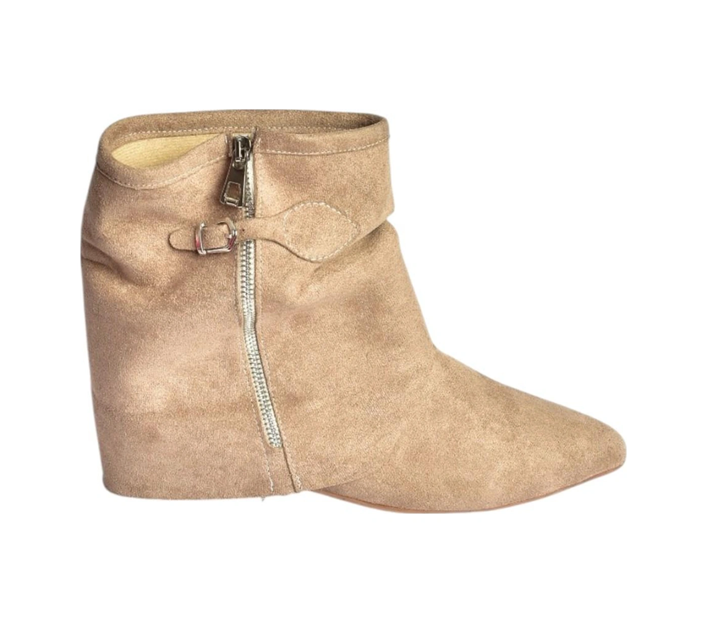 Fox Shoes V380518102 Vizon Süet Düz Taban Fermuar Detaylı Kadın Bot Vizon-Süet