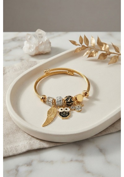Siyah Baykuş Model Gold Renk Charmlı Bileklik 6421835