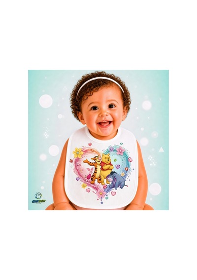 Winnie The Pooh Keten Bebek Mama Önlüğü Yumuşak - Emici - Yıkanabilir - Özel Tasarım P203 Çok Renkli