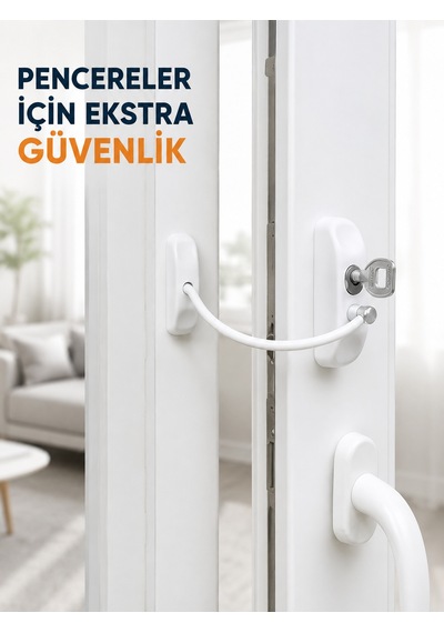 Anahtarlı Pencere Güvenlik Aparatı Esnek Kablolu Pencere Açılma Sınırlayıcı Kilit - Lisinya