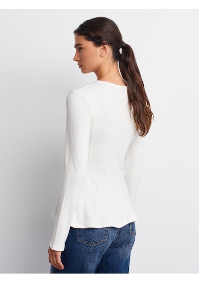 Dilvin 32090 Uzun Kollu Peplum Top-ekru Ekru