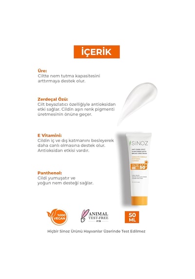 Sinozspf 50 Leke Karşıtı Yüksek Koruyucu Yüz Güneş Kremi 50 Ml Normal Ve Kuru Ciltler Için Sku: Smg8690010442536