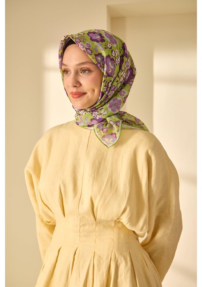 Silk Home Mine Desen Soft Pamuk Eşarp Yeşil Mor