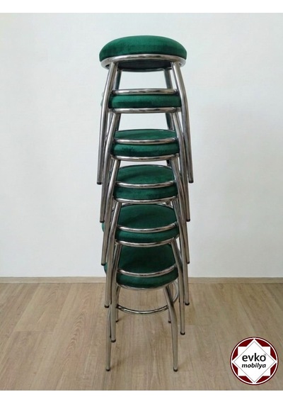 Evko Mobilya Tabure, Bar Taburesi, 2'li Tabure, Metal Ayaklı Tabure - Yeşil