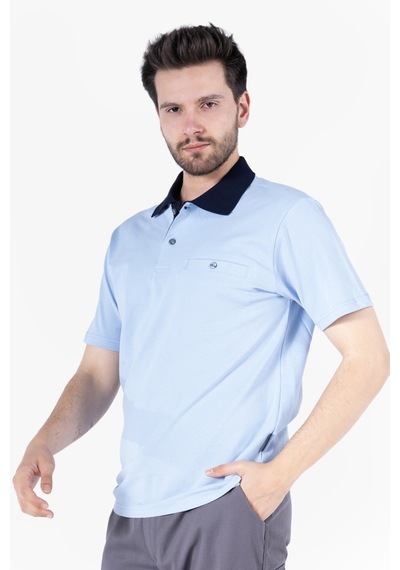 Yıldırımlar T-shirt %100 Pamuk Polo Yaka Fleto Cepli %100 Pamuk Gök Mavi
