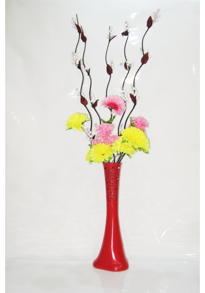 60 Cm Kırmızı Desenli Vazo Çiçekler