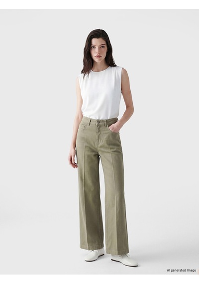 Lcw Comfort Yeşil Wideleg Kadın Jean Pantolon