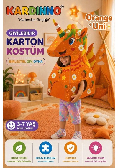 Kardinno Orange Uni Eğitici Oyuncak Karton Giyilebilir Çocuk Kostümü Etkinlik Parti Kostümü
