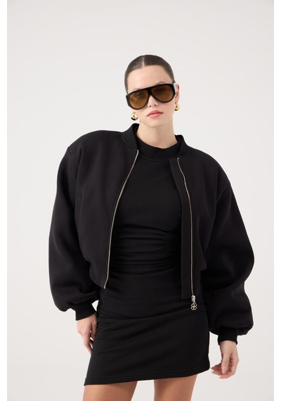 Holly Lolly Crop Kesim Vatkalı Parker Bomber Ceket Siyah